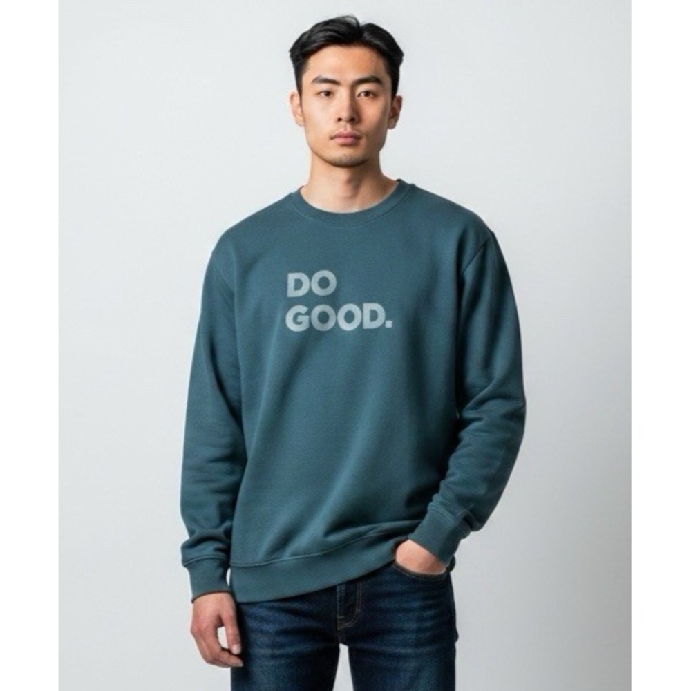 Cotopaxi Men's "Do Good." Crew Sweatshirt Organic Cotton Bld Pullover Teal Blue